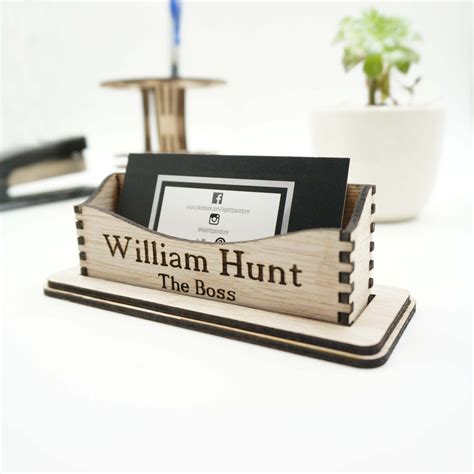 desk business card holder engraved.